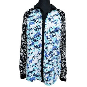 Peter Pilotto Womens Size Medium Lace Sleeve Floral Collar Long Sleeve Blouse